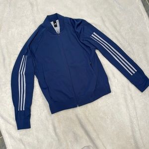 Adidas Knit Noble indigo navy blue tennis jacket w stripes. vented mesh. Women L